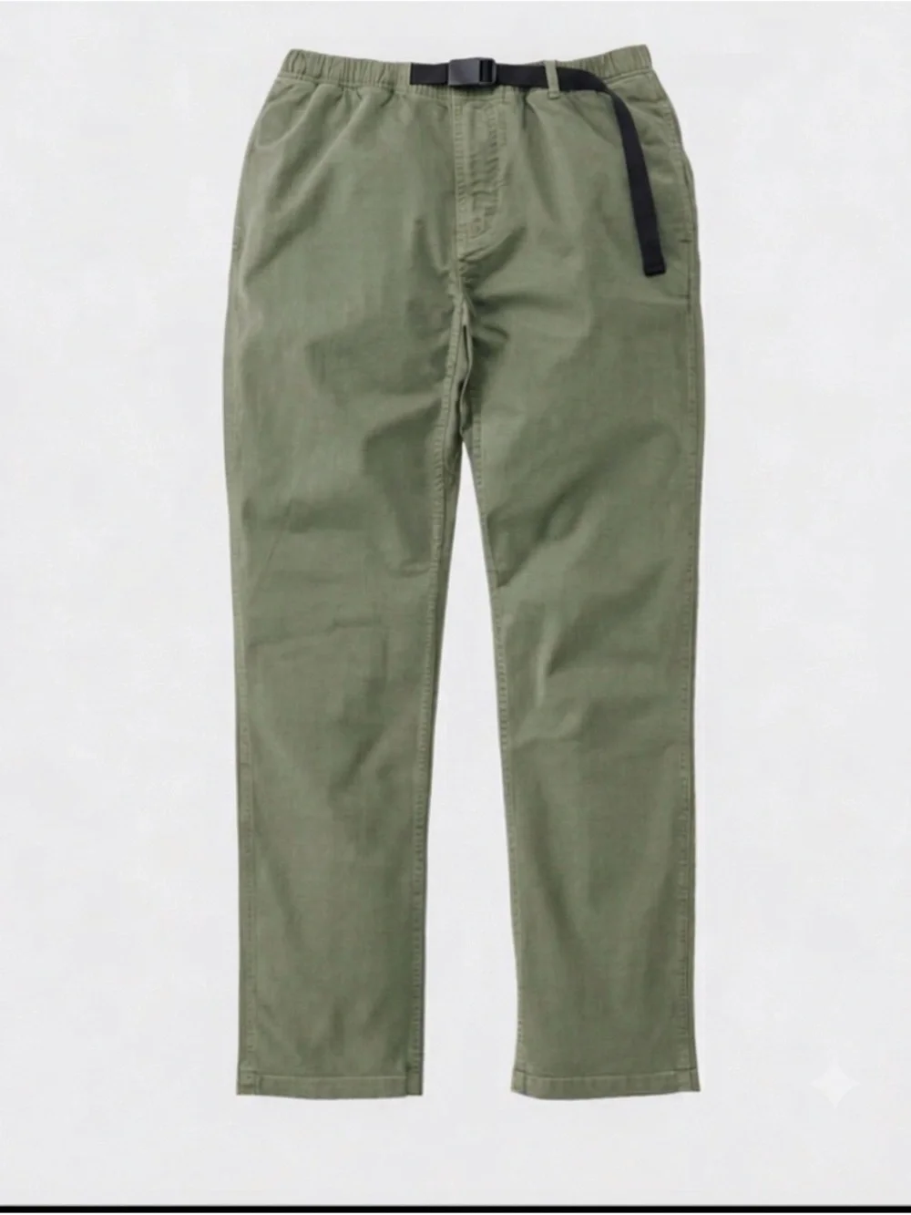 Men's Olive Chino Pants with Built-In Web Belt